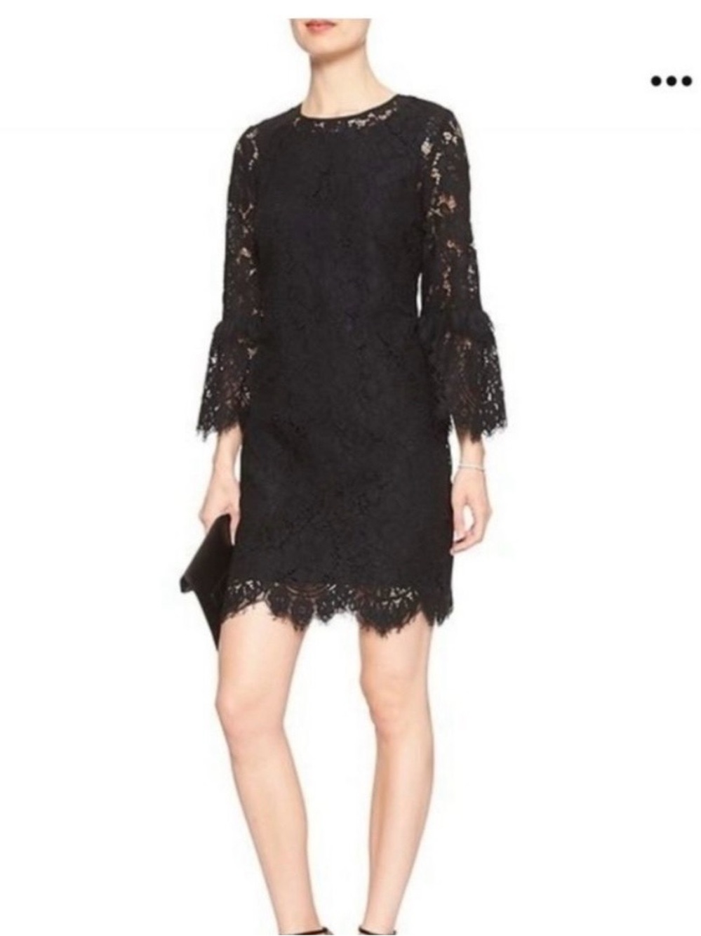 Banana Republic Black Lace Bell Sleeve Shift Dress, Black, Size 8